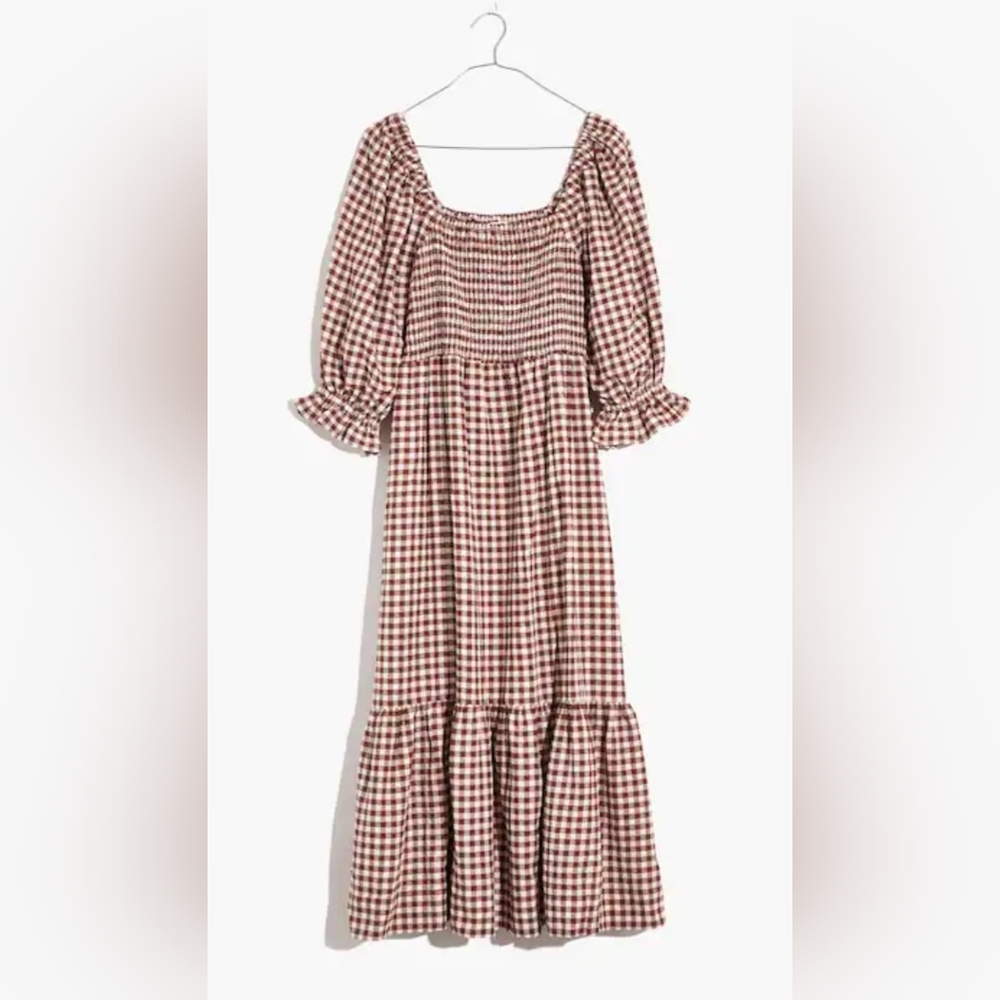 Madewell Lucie Dress In Brown Gingham Small